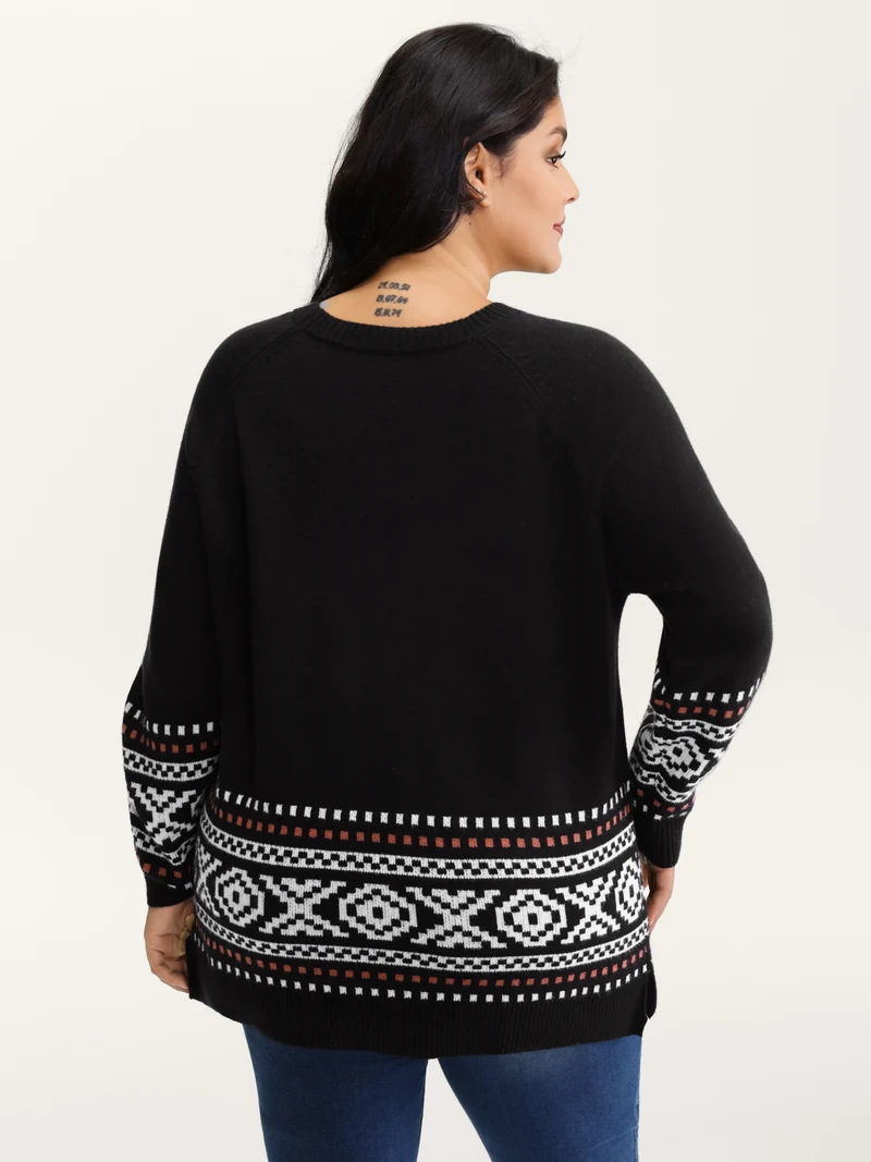 Boho Print Raglan Sleeve Pullover