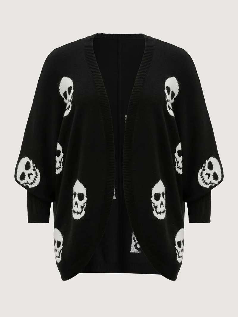 Skull Print Batwing Sleeve Knit Cardigan