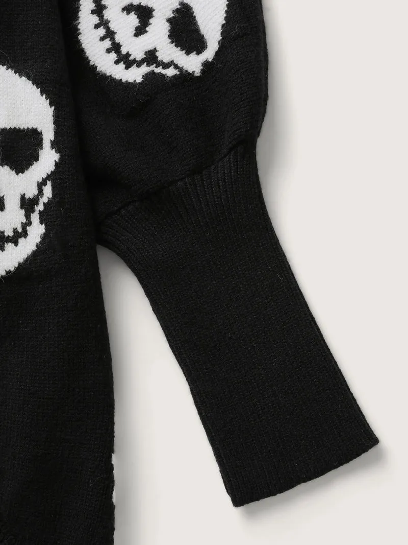 Skull Print Batwing Sleeve Knit Cardigan