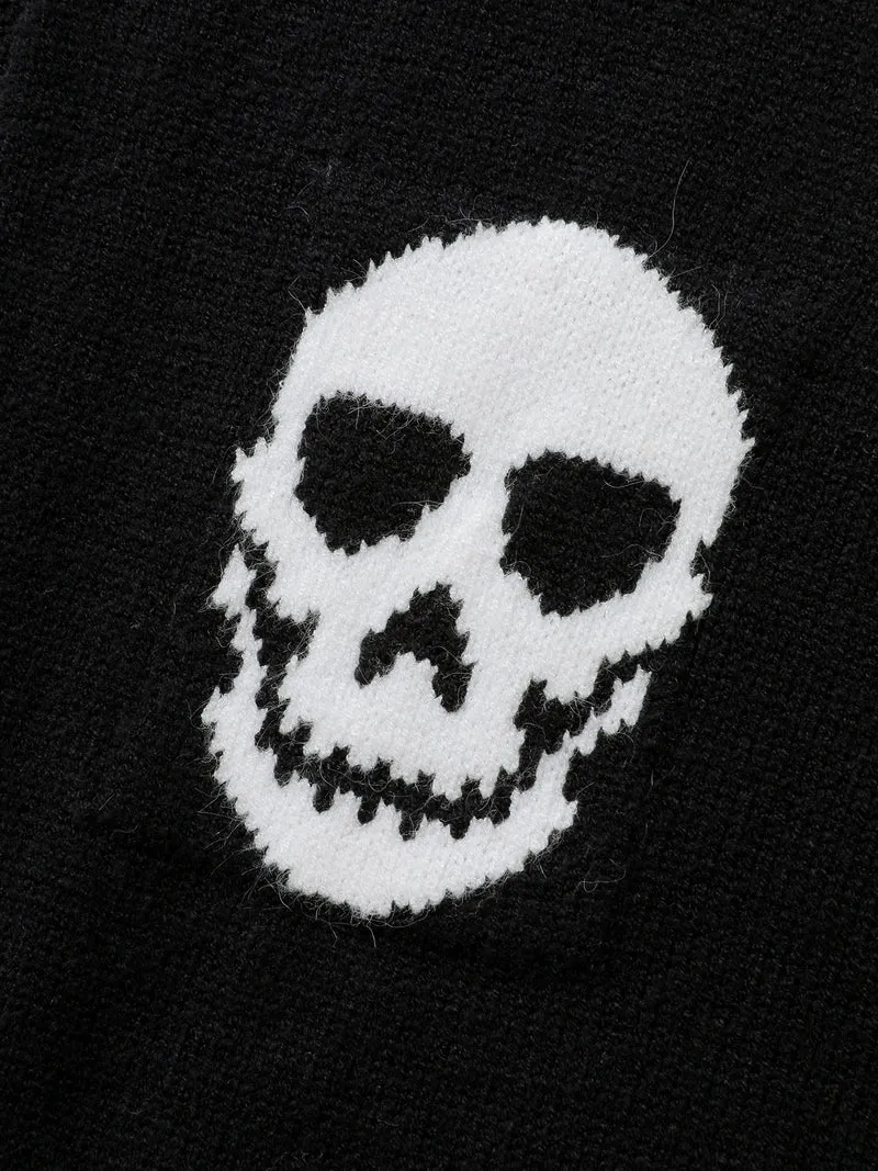 Skull Print Batwing Sleeve Knit Cardigan