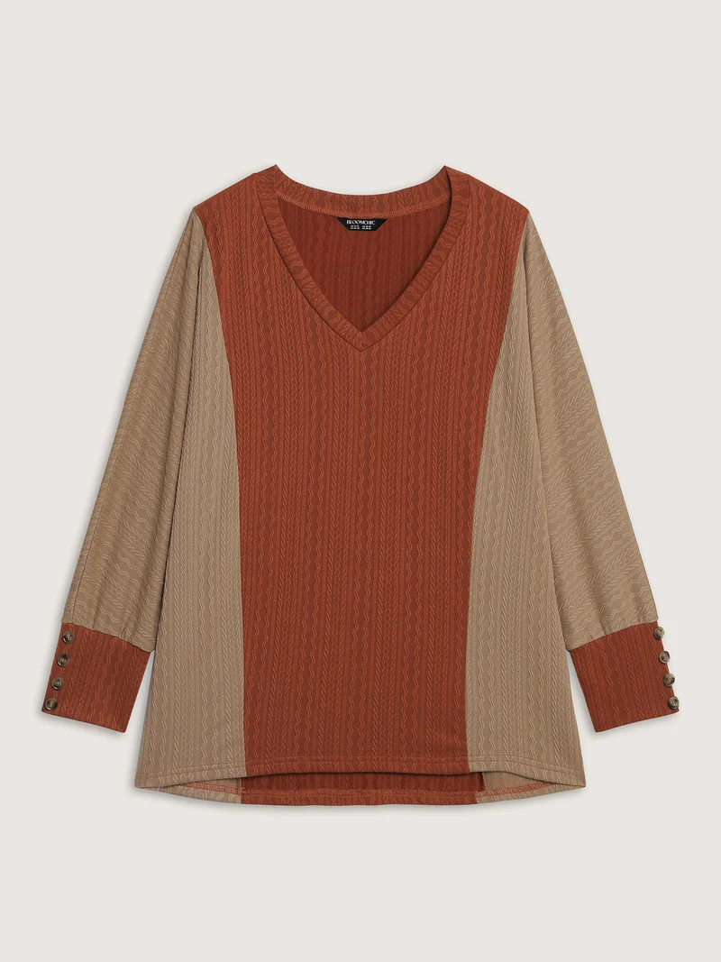 Colorblock Textured V-Neck T-Shirt
