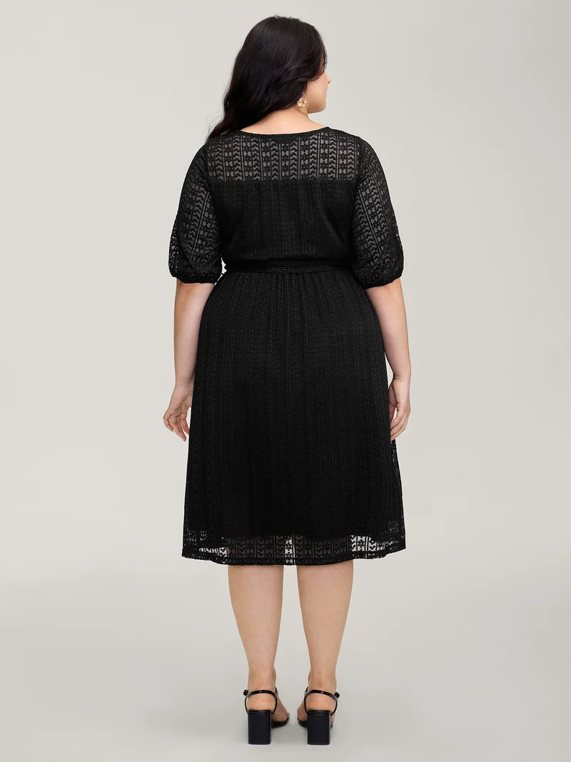 Lace Trim Sheer Stretchy Waist Midi Dress