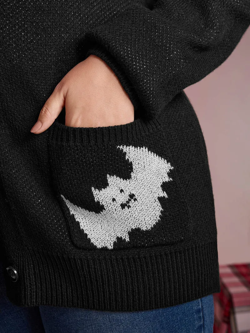 Spiderweb Bat Jacquard Pockets Knit Cardigan