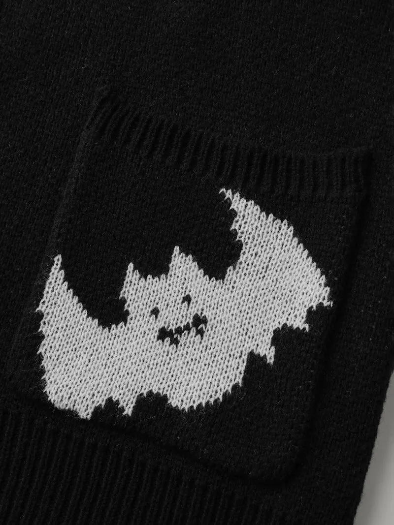 Spiderweb Bat Jacquard Pockets Knit Cardigan