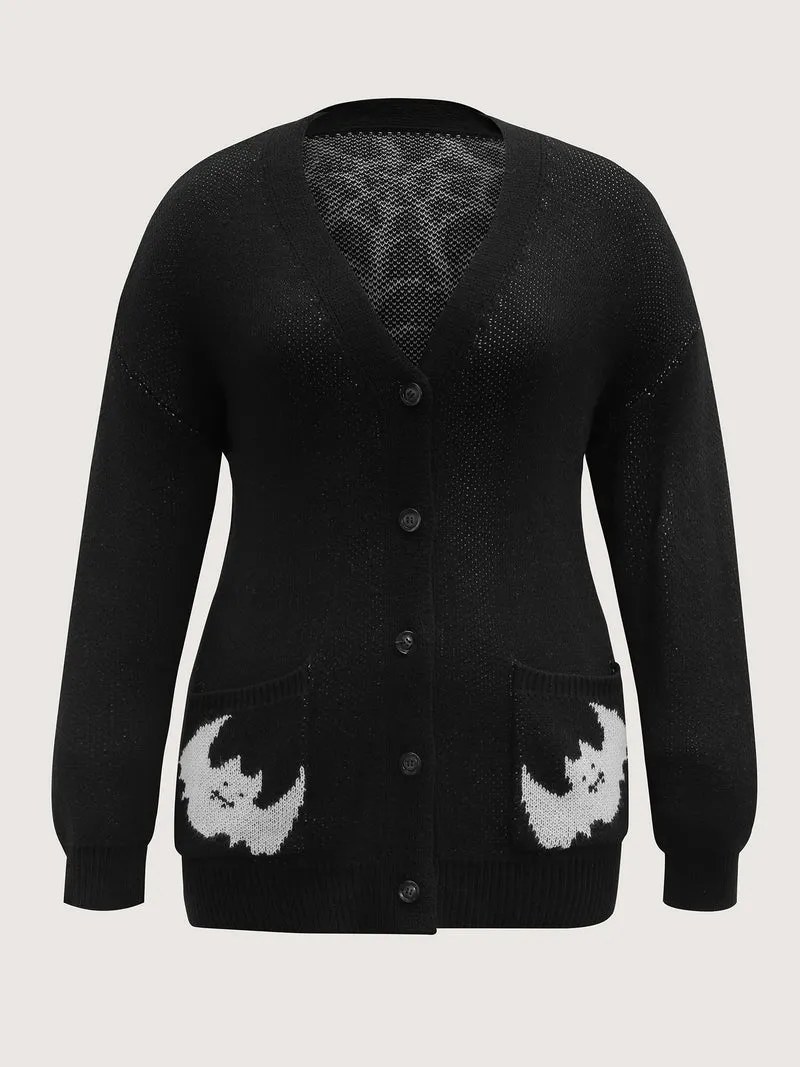 Spiderweb Bat Jacquard Pockets Knit Cardigan
