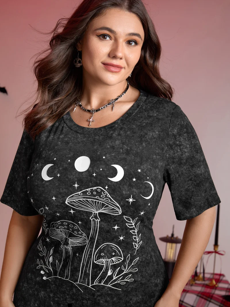 Moon Print Cinched-Waist Tie Midi Dress