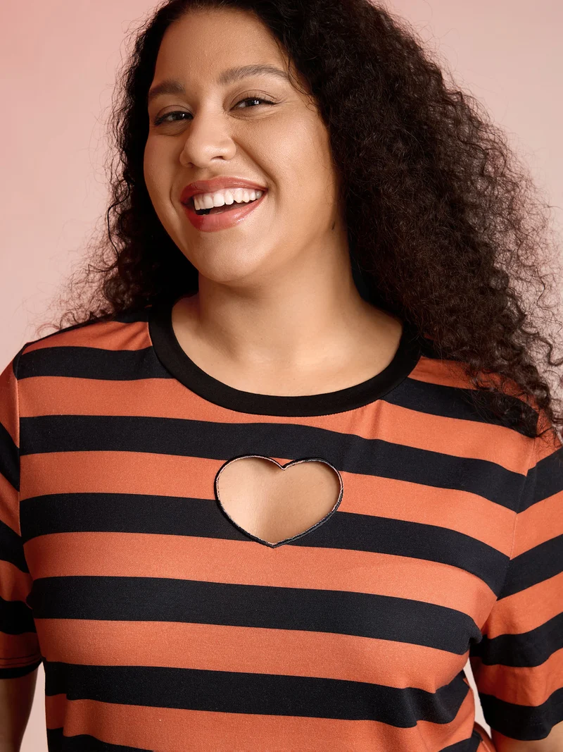 Pumpkin Patch Stripe Heart Cut-Out T-Shirt