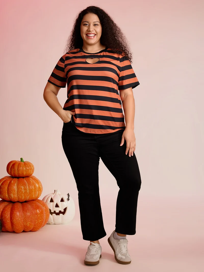 Pumpkin Patch Stripe Heart Cut-Out T-Shirt