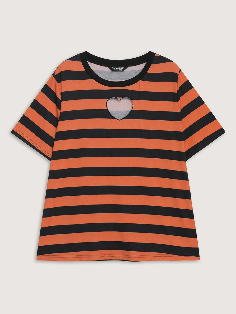 Pumpkin Patch Stripe Heart Cut-Out T-Shirt