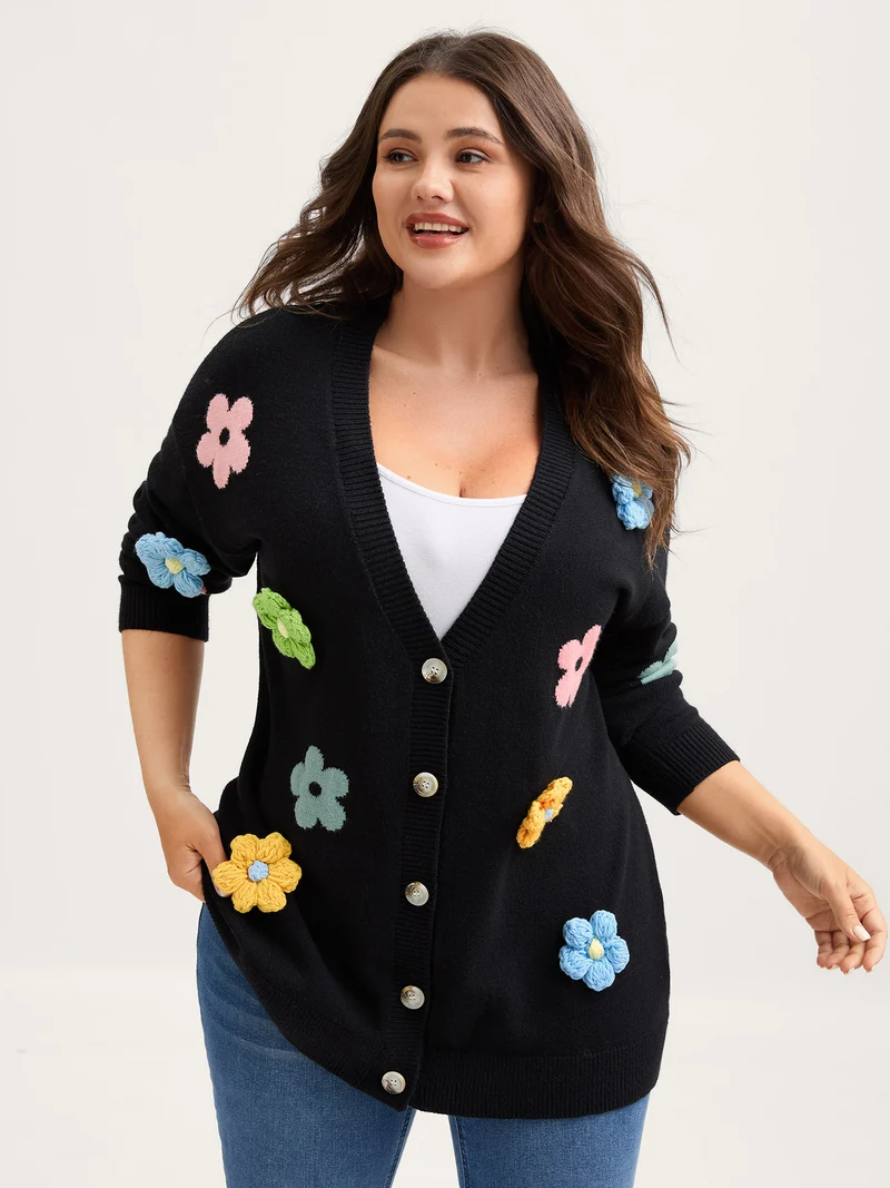 3D Floral Jacquard Embroidery Knit Cardigan