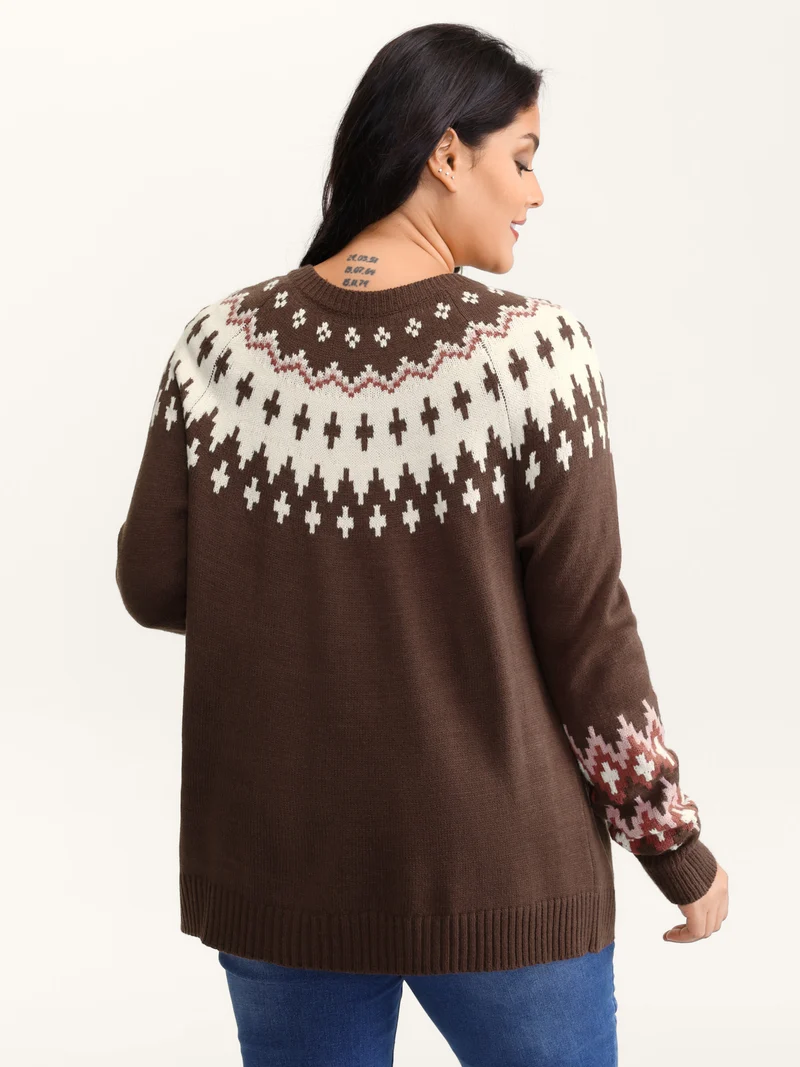 Fair-Isle Yoke Button Knit Cardigan