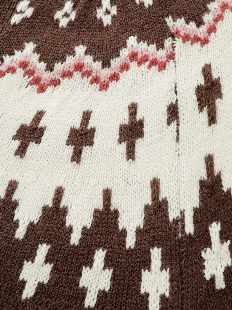 Fair-Isle Yoke Button Knit Cardigan