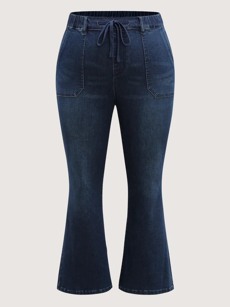 Supersoft Elastic Waist Drawstring Bootcut Jeans