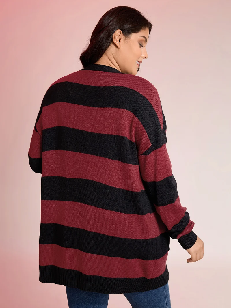 Colorblock Pockets Button Straight-Front Cardigan