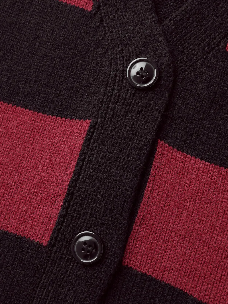 Colorblock Pockets Button Straight-Front Cardigan