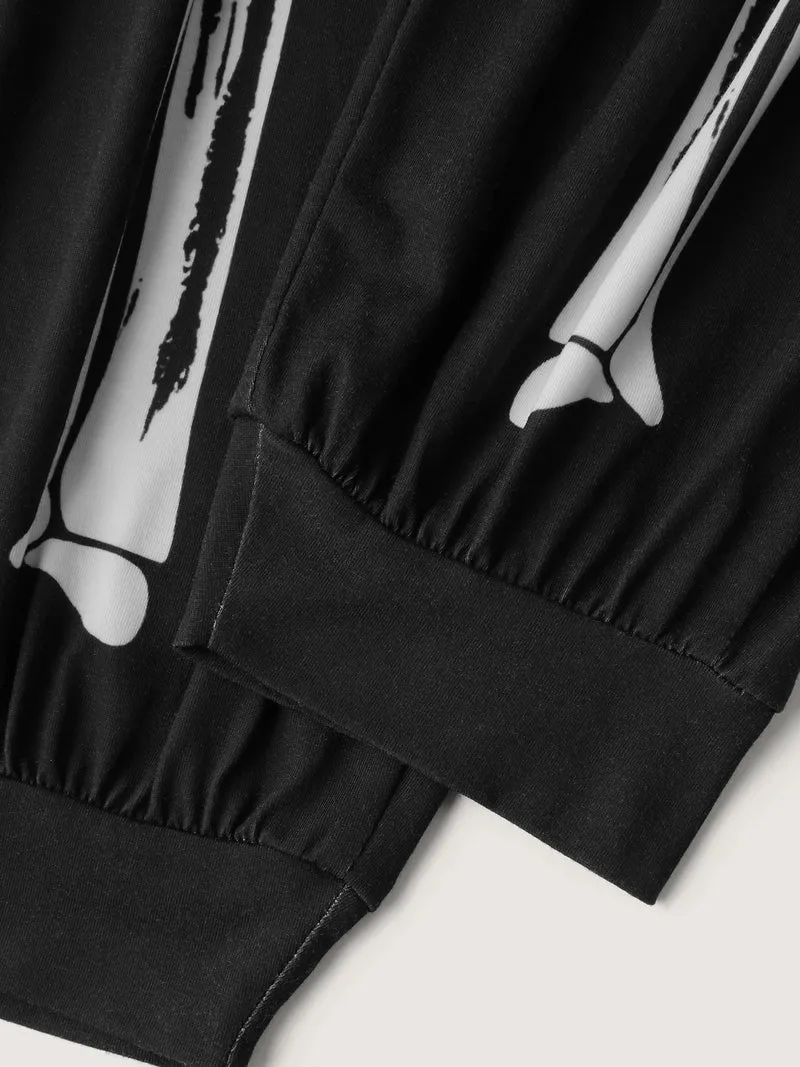 Half Skeleton Halloween Print Jogger Pants