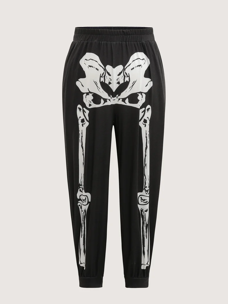 Half Skeleton Halloween Print Jogger Pants
