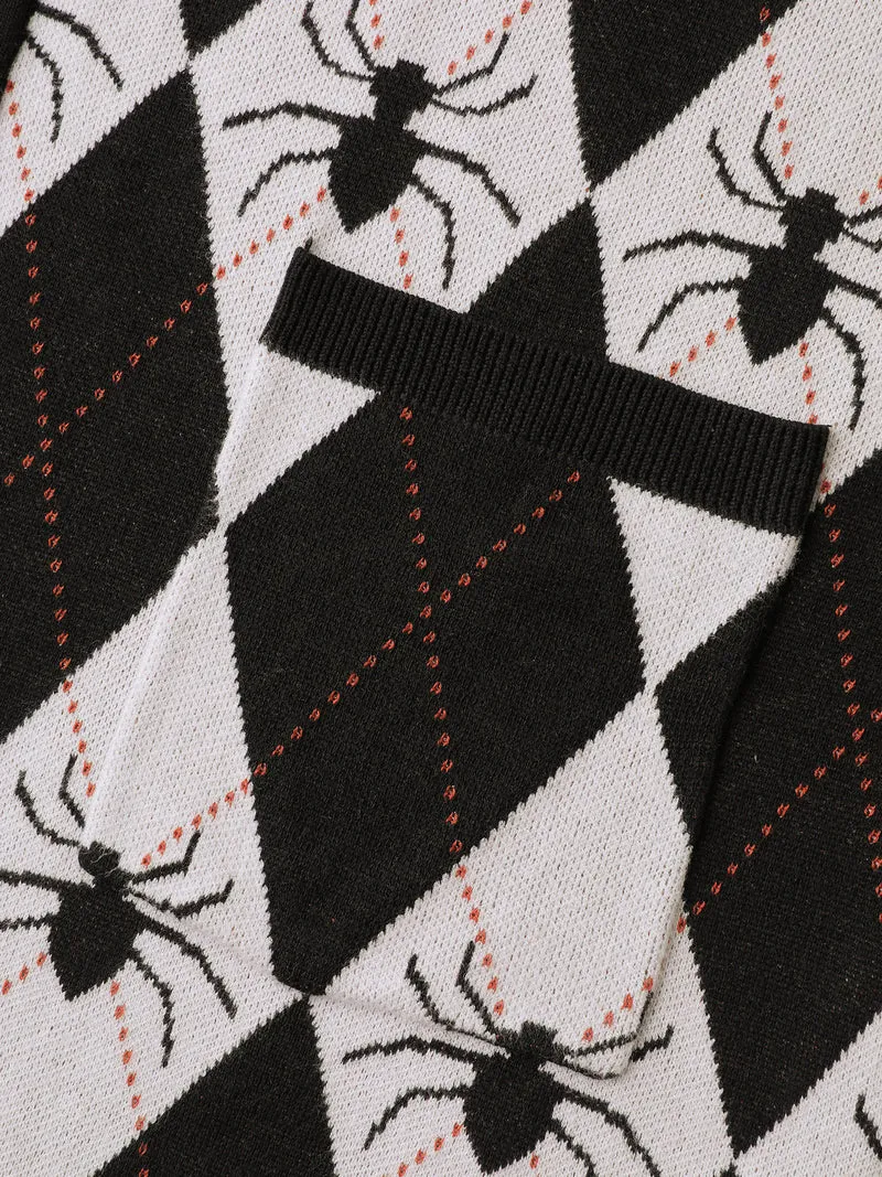 Spider Check Jacquard Pockets Knit Cardigan