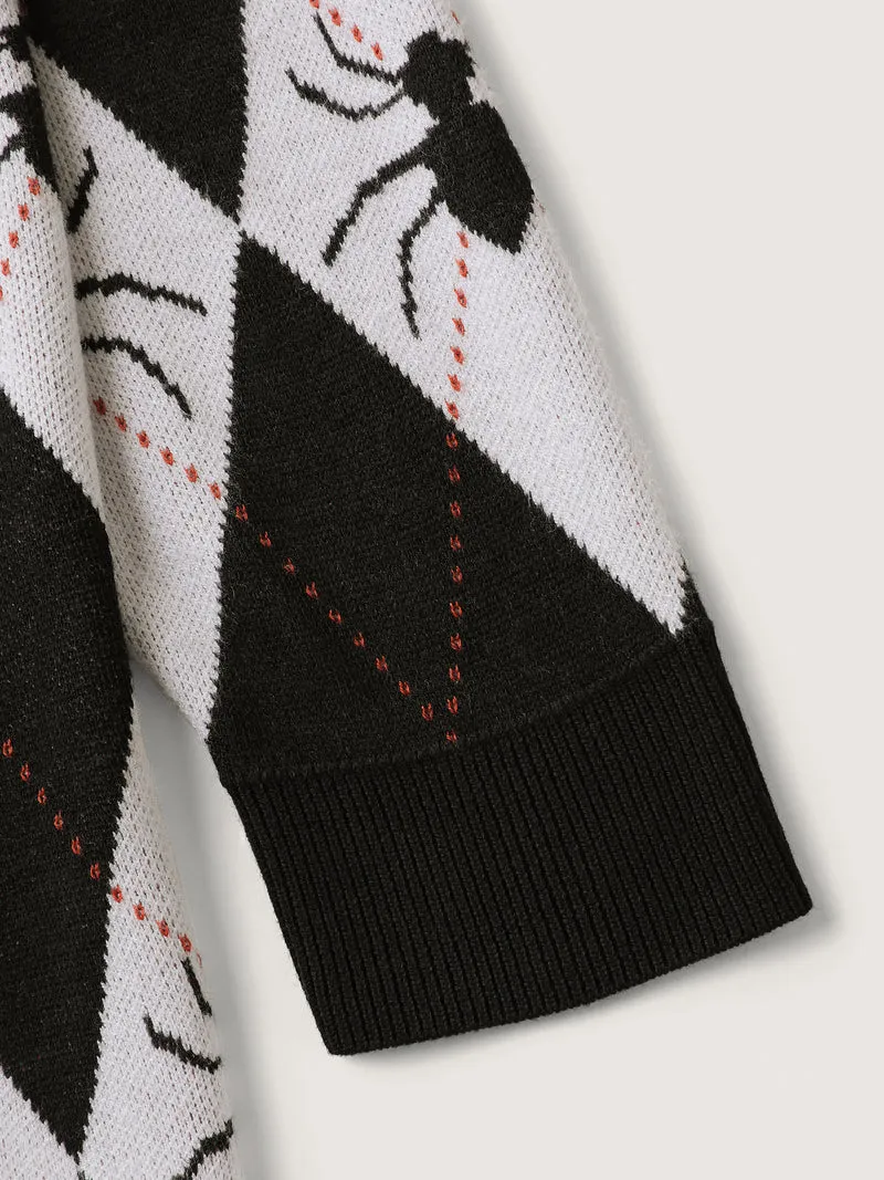 Spider Check Jacquard Pockets Knit Cardigan