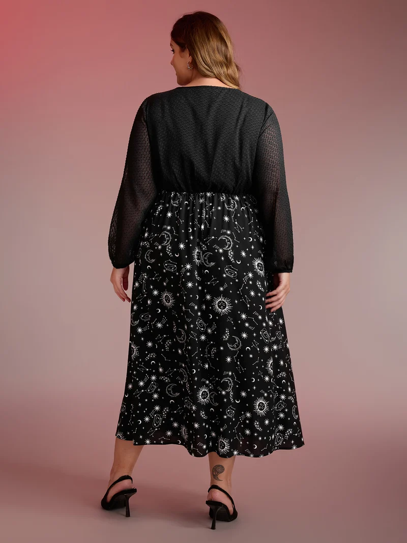 Starry Adventure Contrast Sheer Midi Dress