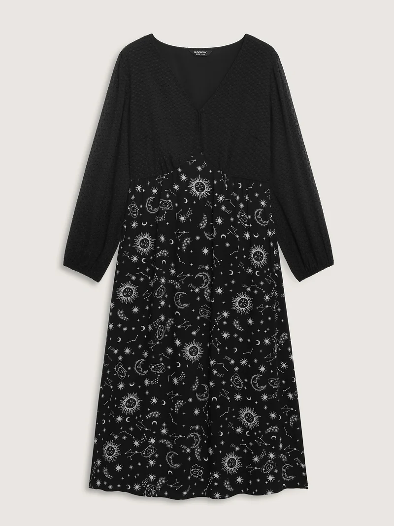 Starry Adventure Contrast Sheer Midi Dress