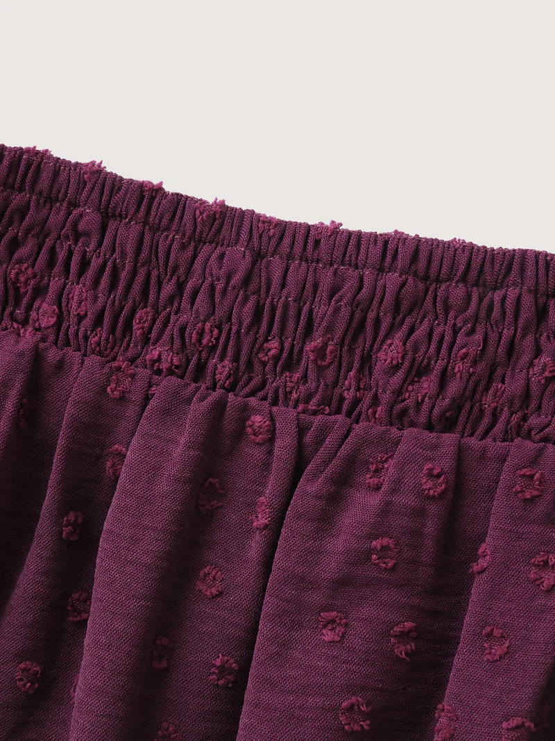 Textured Pleated Neckline Laser Cut Blouse