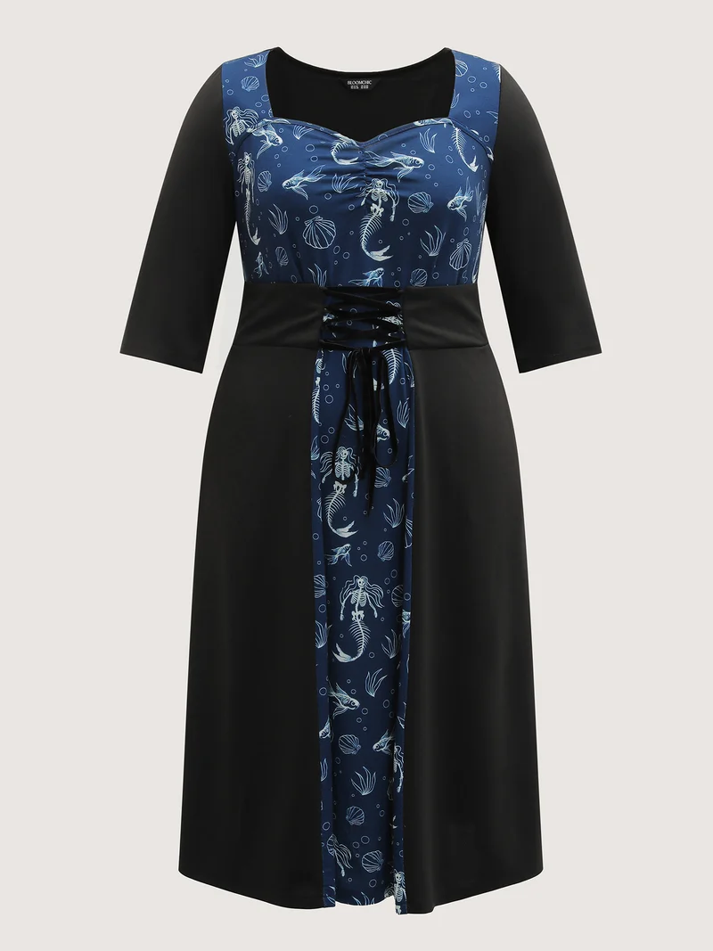 Spooky Mermaid Print Supersoft Cinched Midi Dress