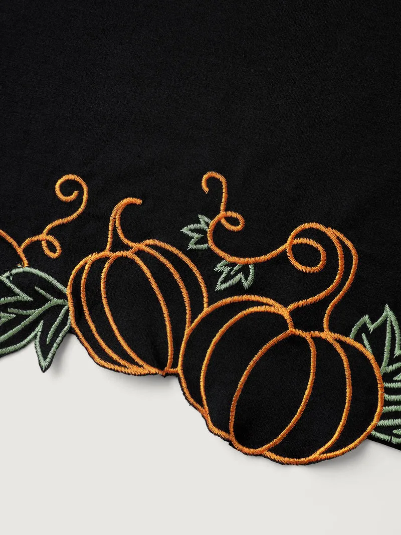 Pumpkin Embroidered Hem Solid T-Shirt