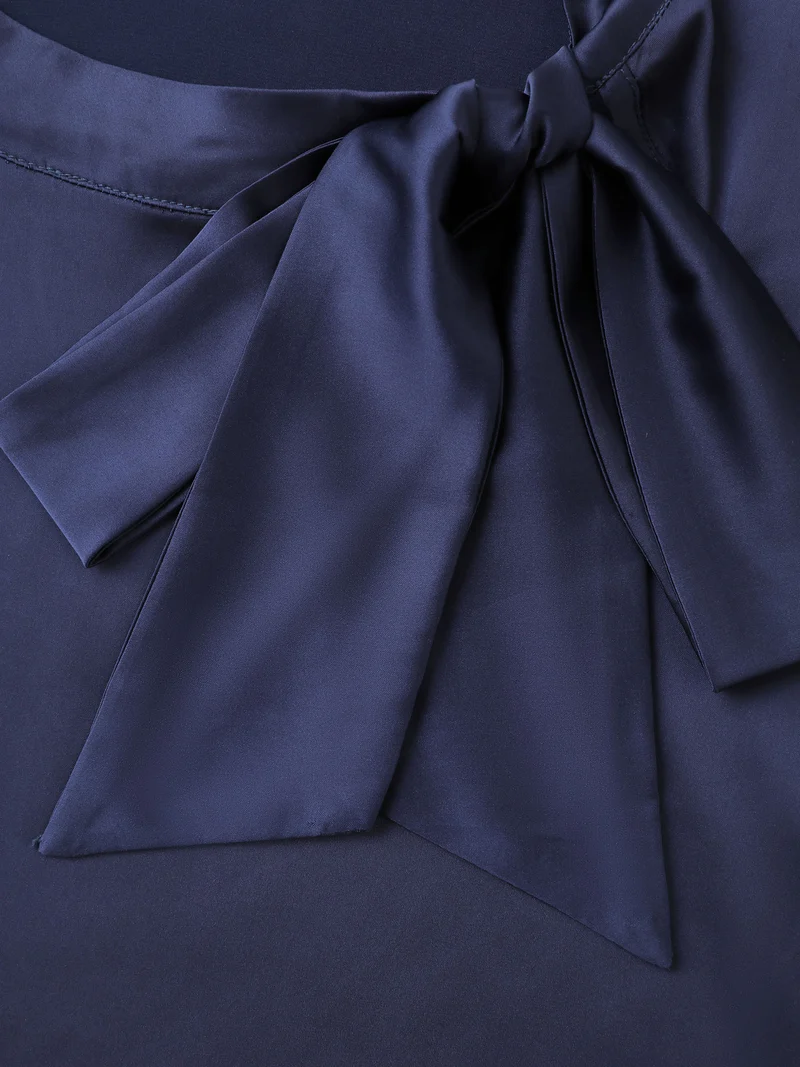 Satin Ribbon Knot Mock Neck Blouse