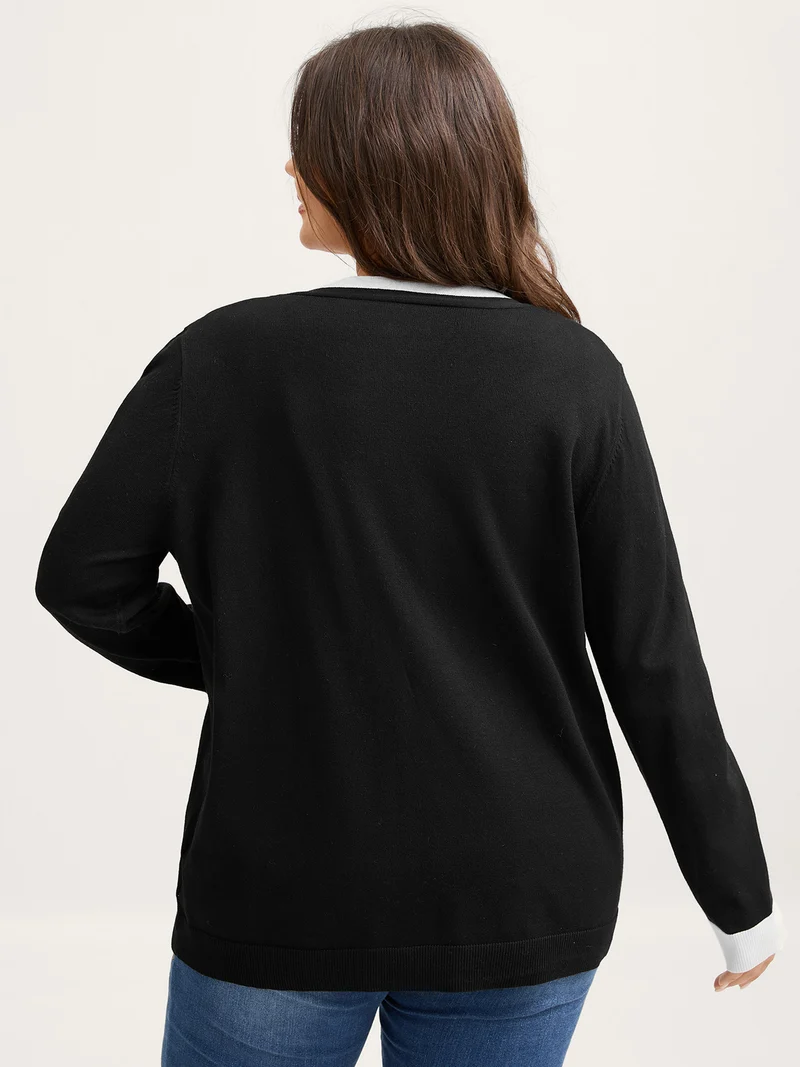 Color Contrast Placekt Button Knit Cardigan