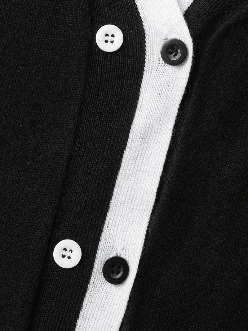 Color Contrast Placekt Button Knit Cardigan