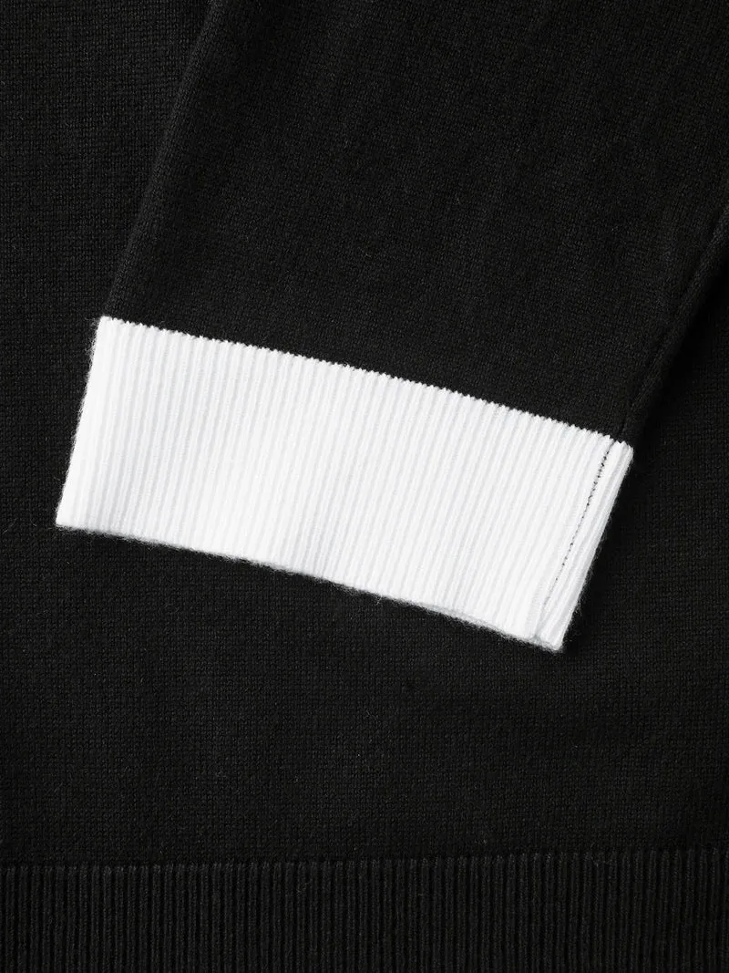 Color Contrast Placekt Button Knit Cardigan