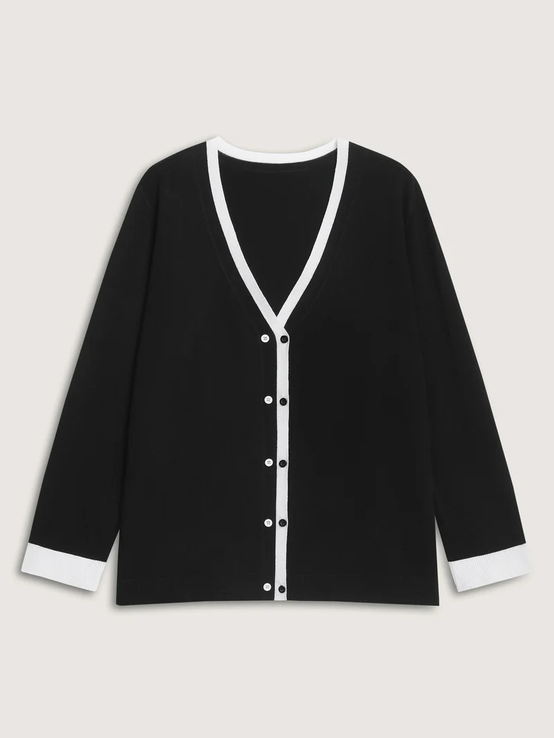 Color Contrast Placekt Button Knit Cardigan