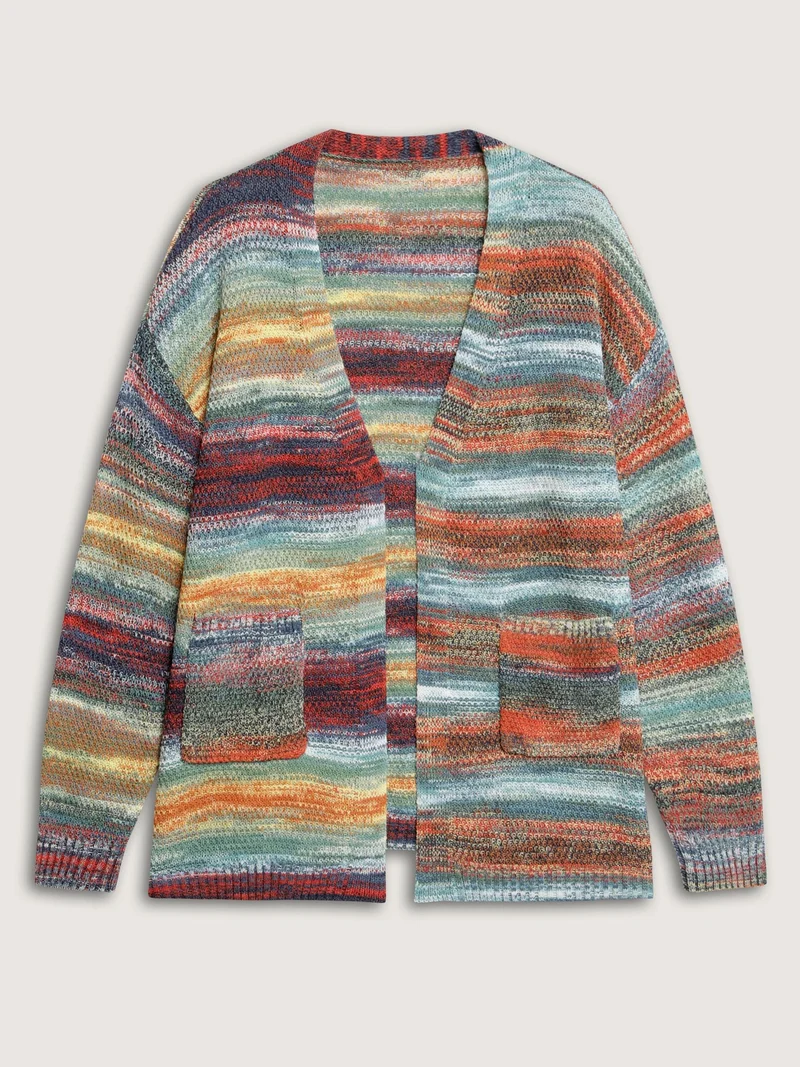 Gradual Color Change Textured Knit Cardigan