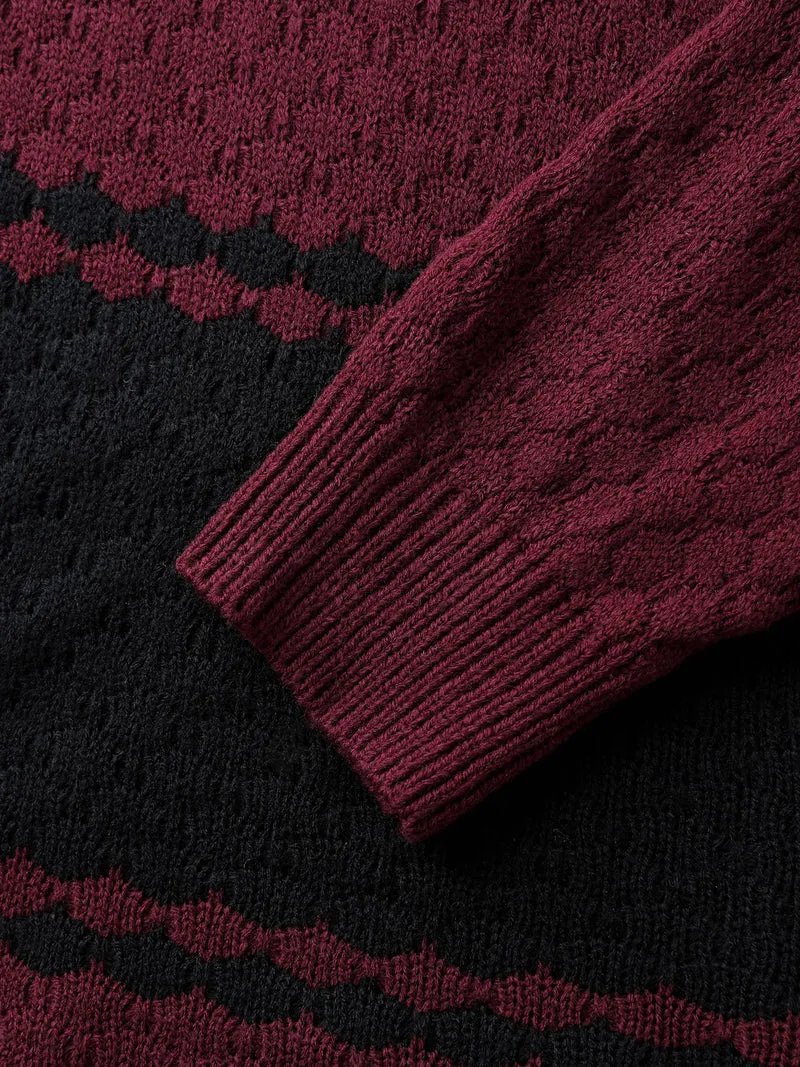 Colorblock Curvy Hem Textured Pullover