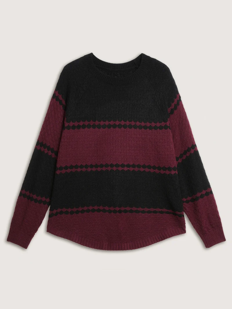 Colorblock Curvy Hem Textured Pullover