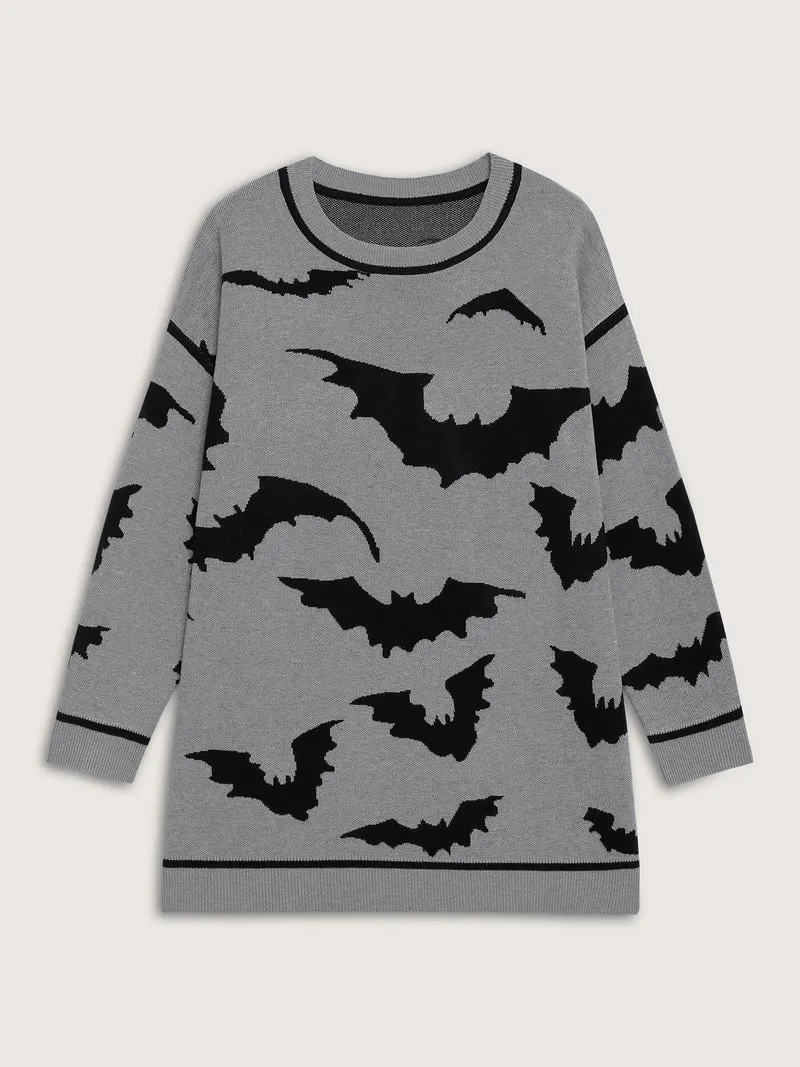 Flying Bats Pattern Crew Neck Pullover