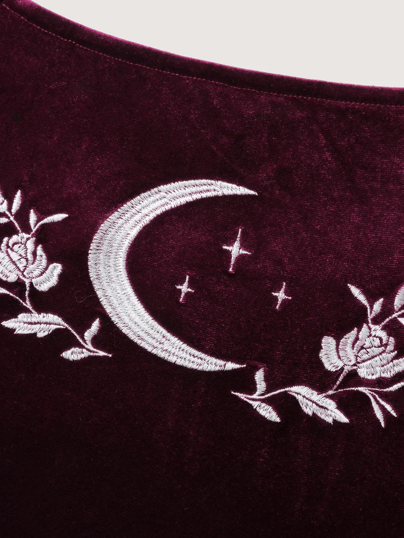 Mystical Moon Embroidery Velvet Midi Dress