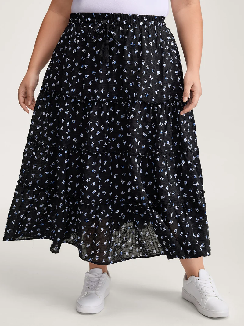 Floral Print Bowknot Tiered Maxi Skirt