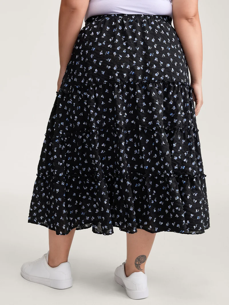 Floral Print Bowknot Tiered Maxi Skirt