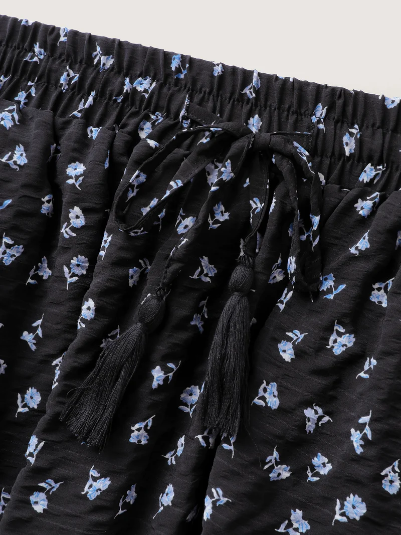 Floral Print Bowknot Tiered Maxi Skirt