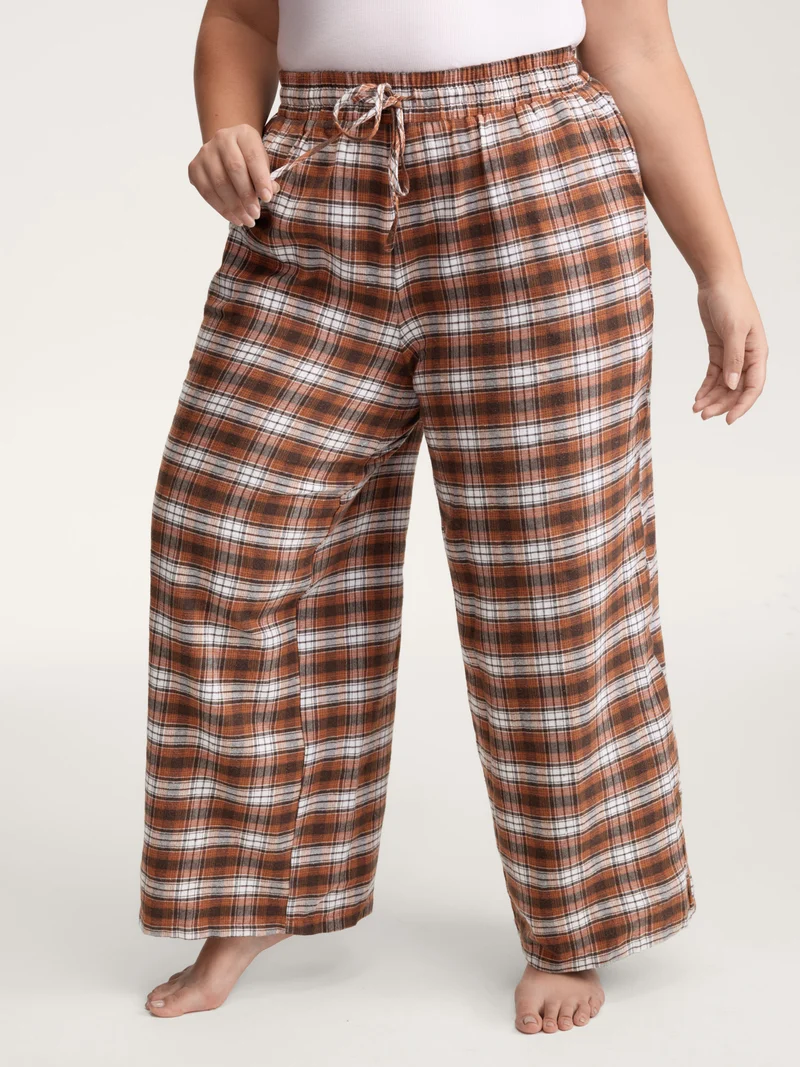 Checkered Print Drawstring Wide-Leg Lounge Pants
