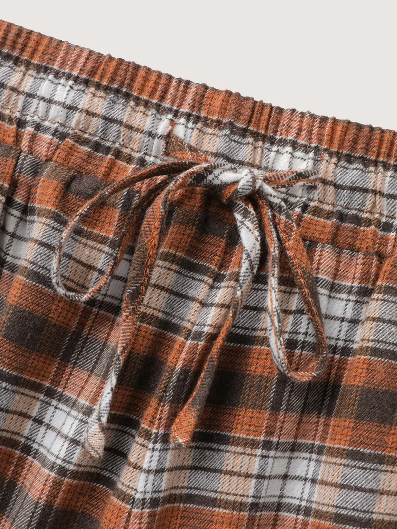Checkered Print Drawstring Wide-Leg Lounge Pants