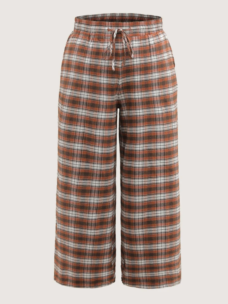 Checkered Print Drawstring Wide-Leg Lounge Pants