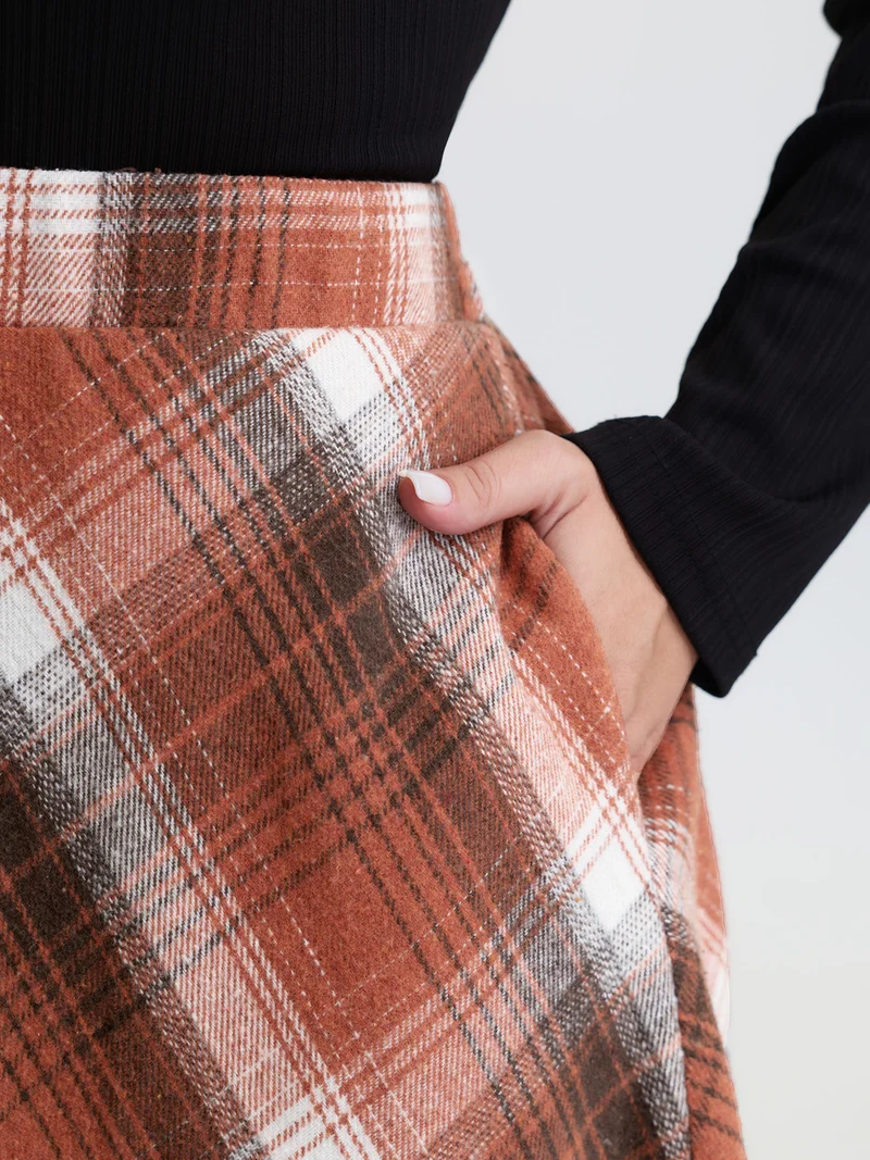 Pumpkin Plaid Print Halloween Midi Skirt