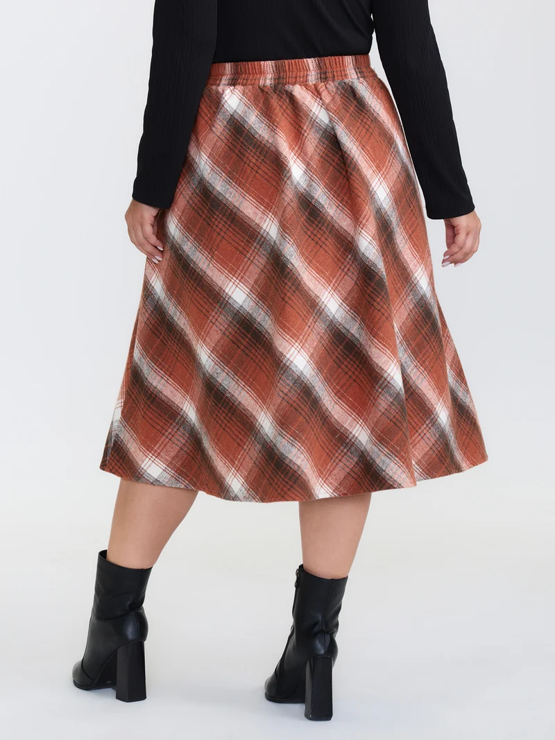 Pumpkin Plaid Print Halloween Midi Skirt