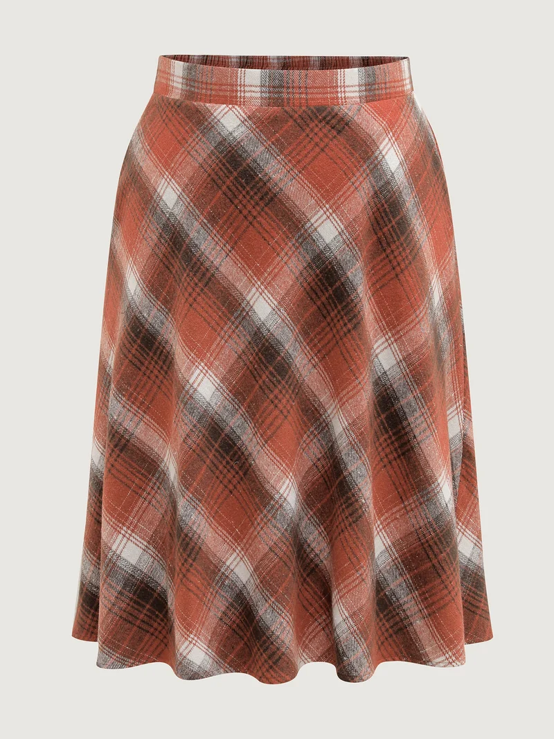 Pumpkin Plaid Print Halloween Midi Skirt