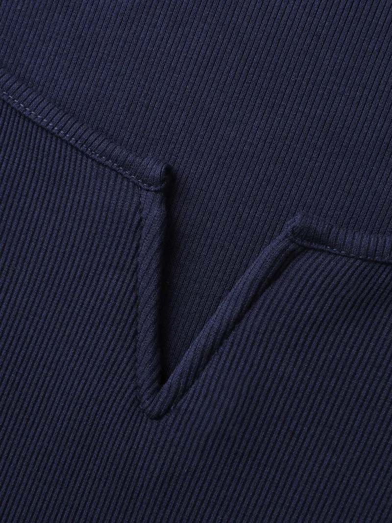 Ribbed High Stretch Split Neck T-Shirt