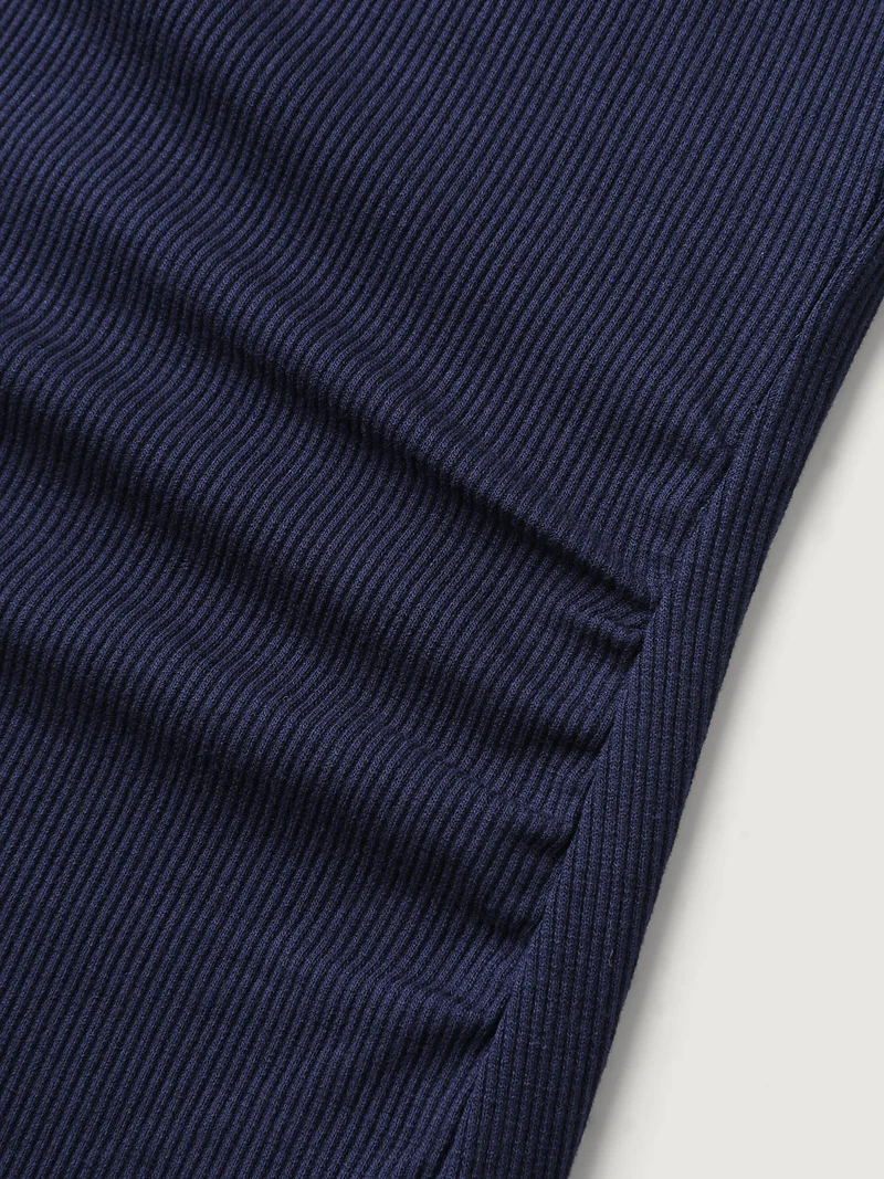 Ribbed High Stretch Split Neck T-Shirt
