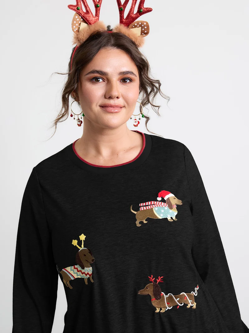 Supersoft Puppy Embroidery Contrast T-Shirt